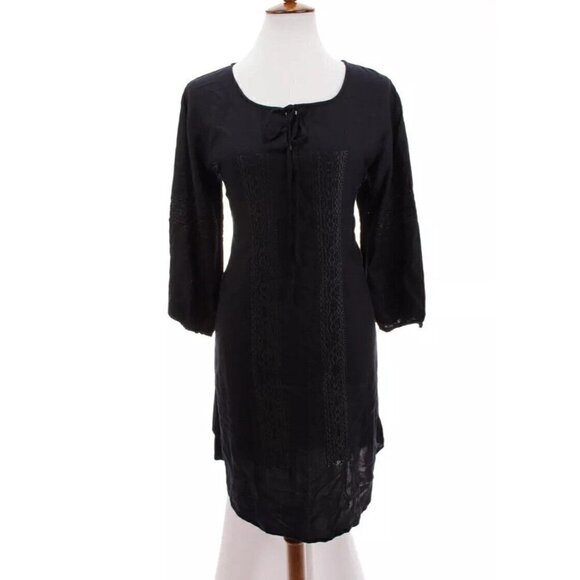 Solitaire Anthropologie Sz M Embroidered Shift Tunic Dress Navy Blue - Picture 12 of 13